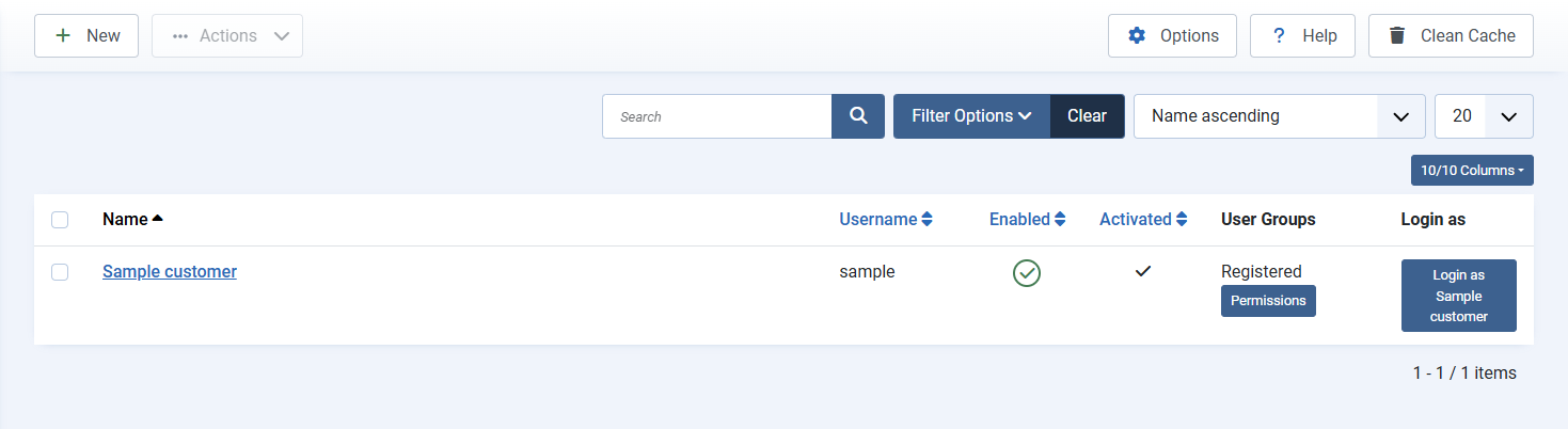 Users list with a Login as button beside an allowed account