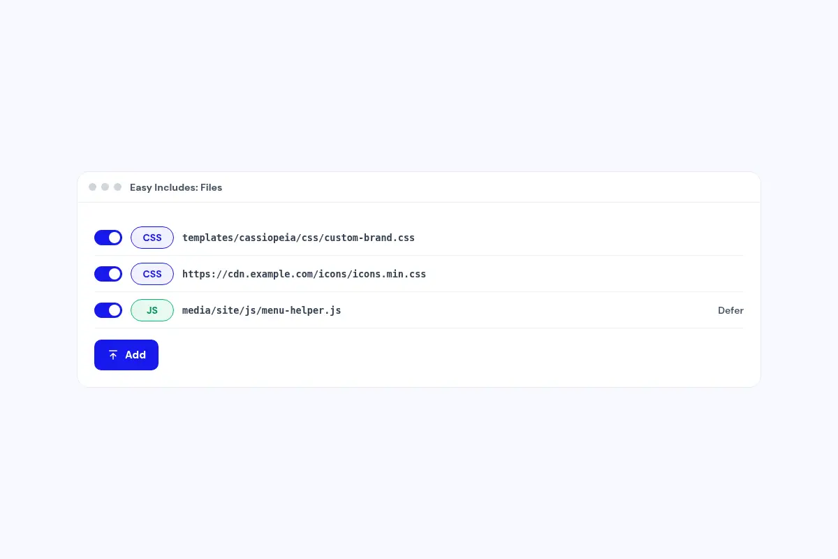 Add CSS and JavaScript without touching the template
